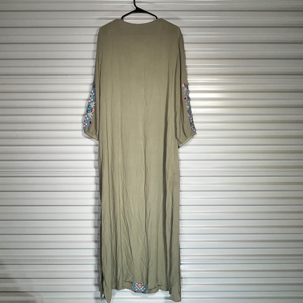 Soft Surroundings Sage Green Embroidered Tassel Maxi Dress XL Boho 2FB07 - Picture 4 of 5